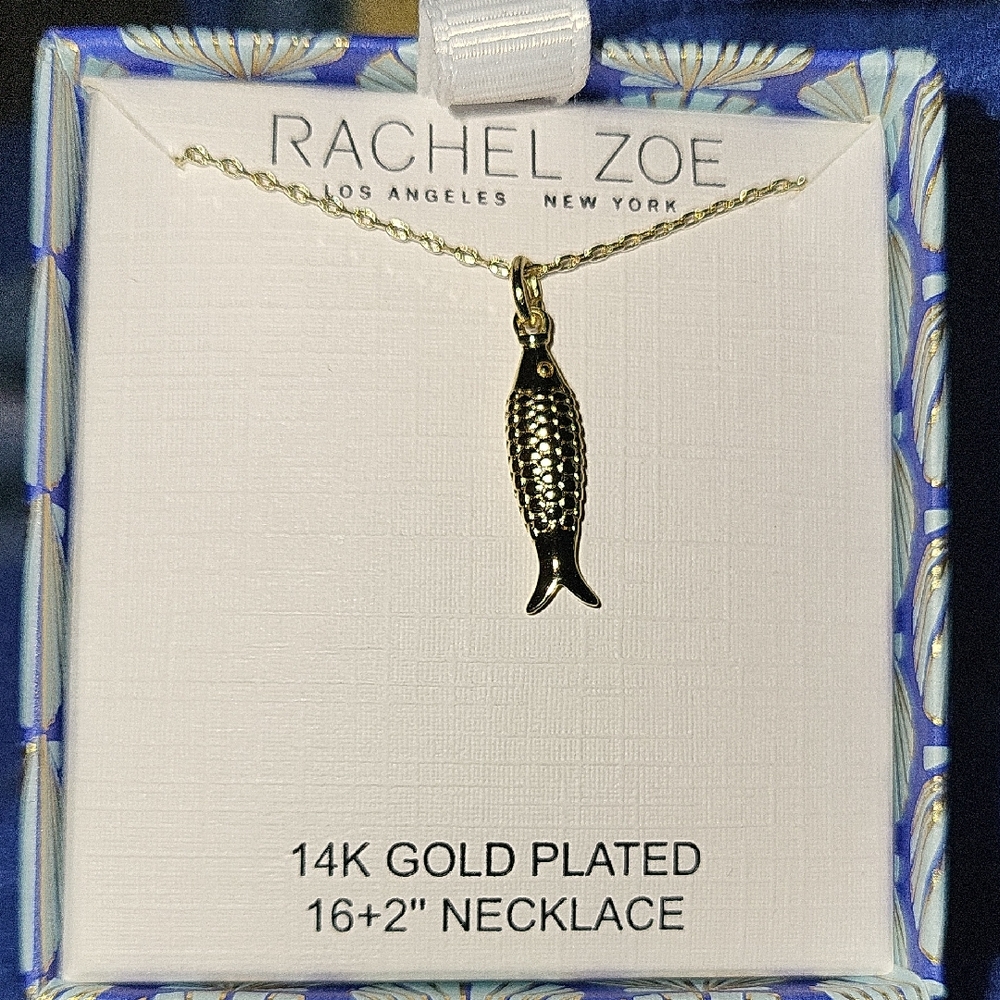 Rachel Zoe Gold Fish Pendant Necklace Bnib 16" +'2" Ext.